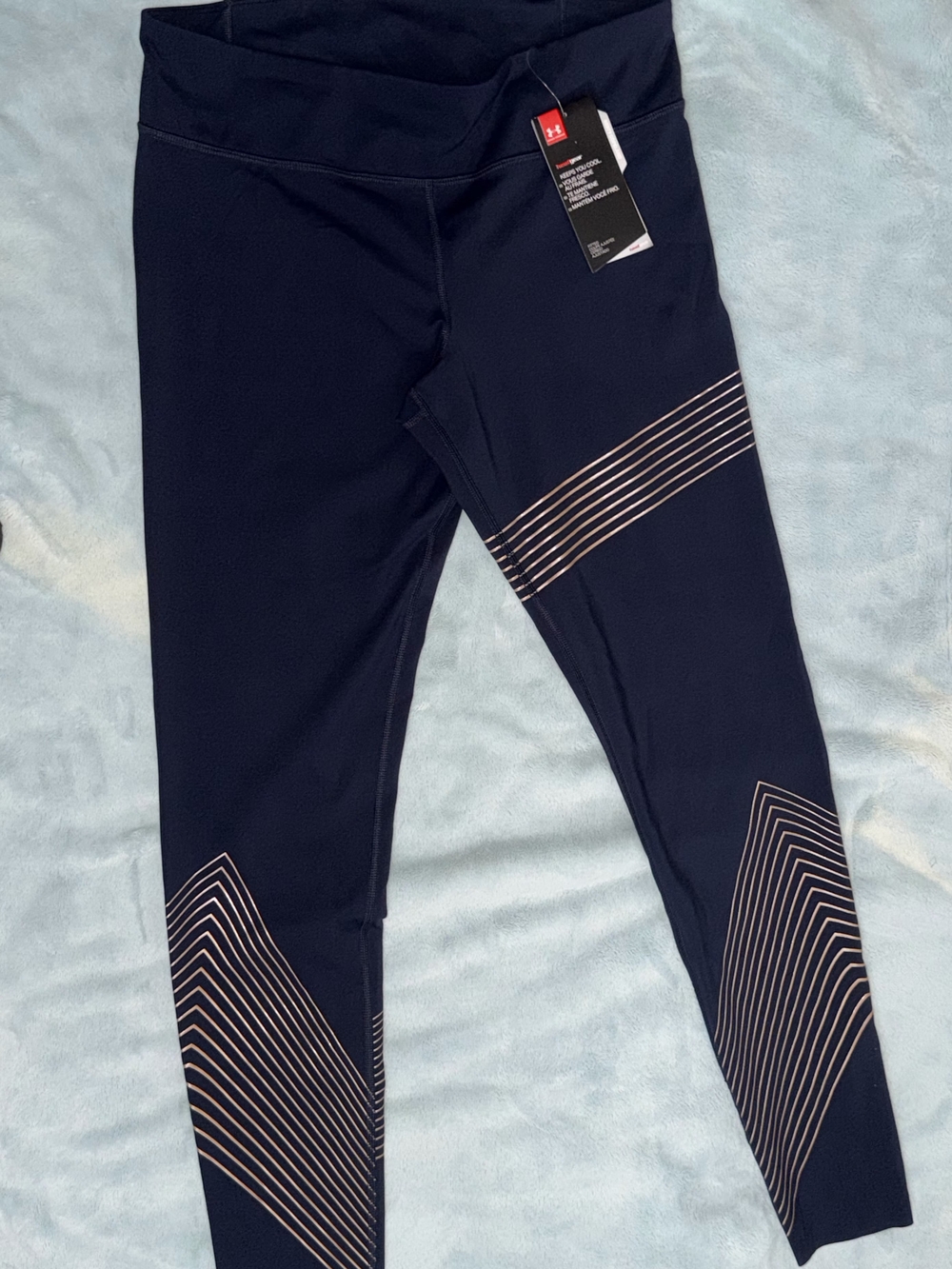 Under Armour Navy Leggings with Rose Gold Stripe Accents